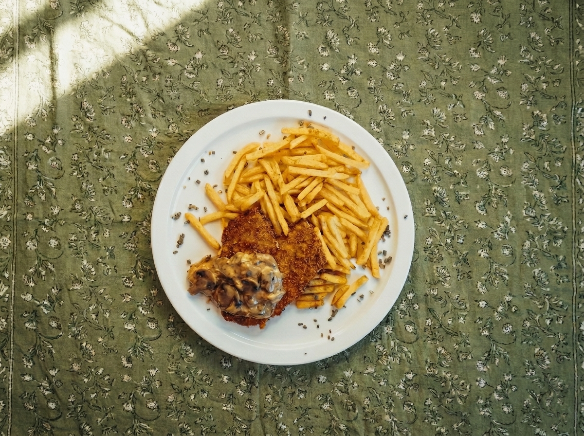 Chicken schnitzel with mushroom sauce